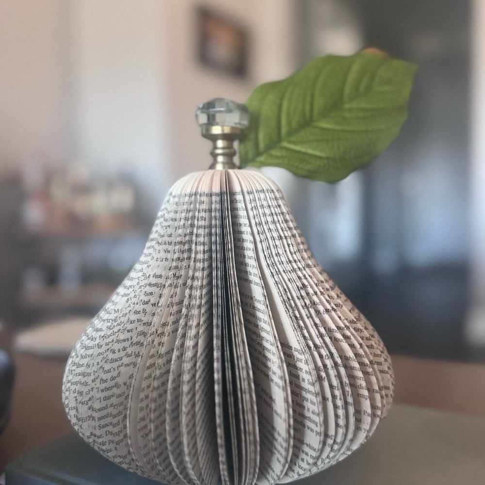 Elegant Black and White Book Page Pear Decor